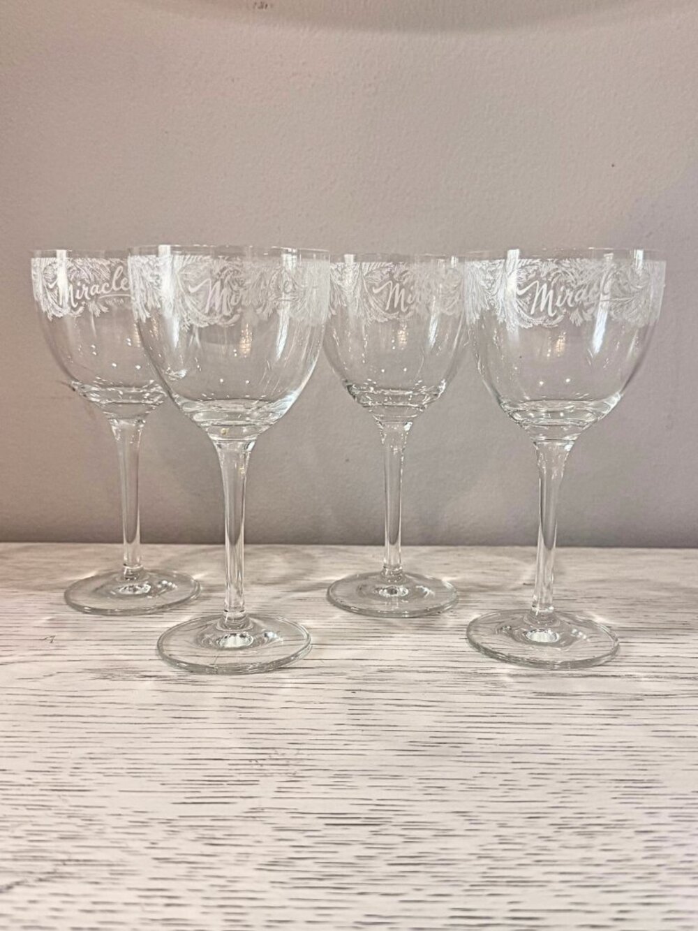 MIRACLE Nick & Nora Etched Cocktail Glasses Set of 6 Holiday Christmas Gartland